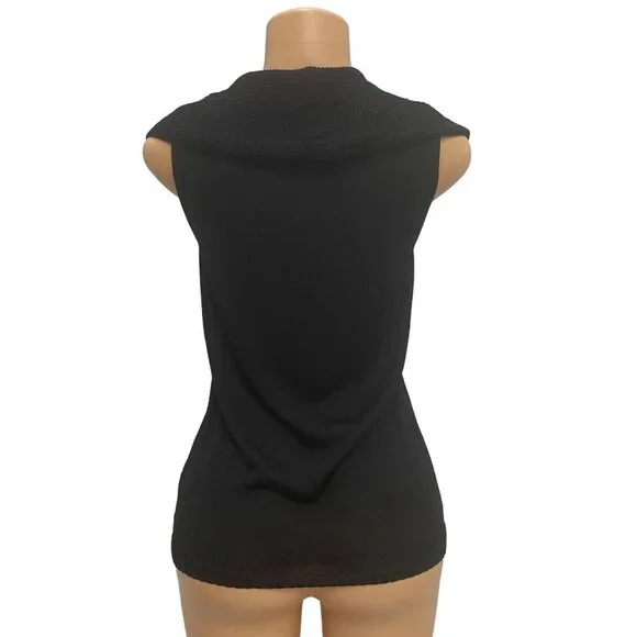Jones New York Collection Women Black Knit Top Sleeveless Drape Neck Size Small - Picture 4 of 8